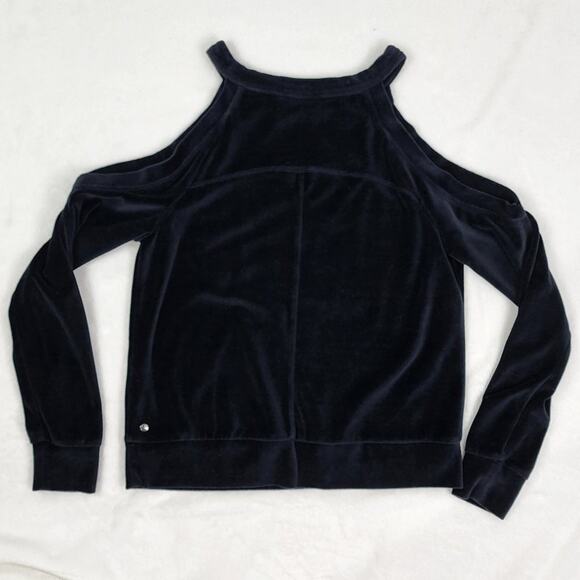 Zella Velour Cold Shoulder Top Women S Cara Black Long Sleeve Soft Fabric - Picture 3 of 8